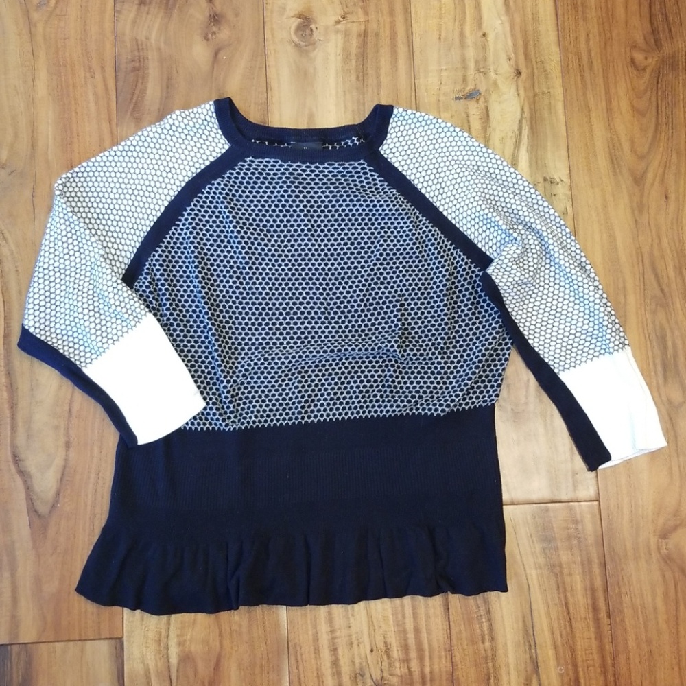Ruffled peplum knit patterned woven sweater top